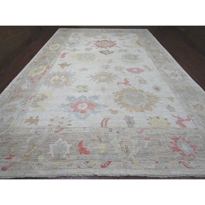 Oushak And Peshawar Wool Hand Knotted Rug Ivory 11.11x17.4 -O020181