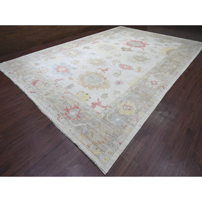 Oushak And Peshawar Wool Hand Knotted Rug Ivory 11.11x17.4 -O020181
