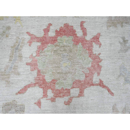 Oushak And Peshawar Wool Hand Knotted Rug Ivory 11.11x17.4 -O020181