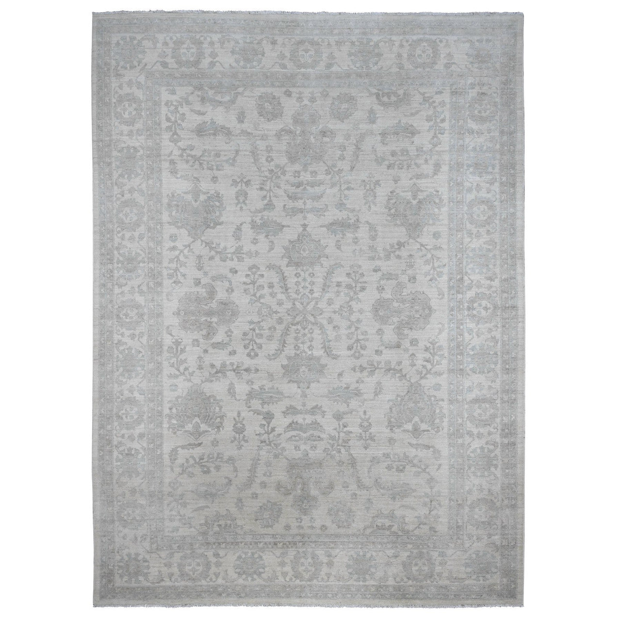 Oushak And Peshawar Wool Hand Knotted Rug Ivory 9.11x13.8 -O020185