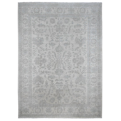 Oushak And Peshawar Wool Hand Knotted Rug Ivory 9.11x13.8 -O020185