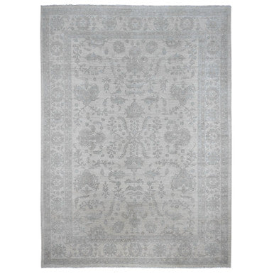 Oushak And Peshawar Wool Hand Knotted Rug Ivory 9.11x13.8 -O020185