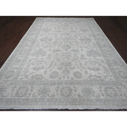 Oushak And Peshawar Wool Hand Knotted Rug Ivory 9.11x13.8 -O020185