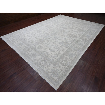 Oushak And Peshawar Wool Hand Knotted Rug Ivory 9.11x13.8 -O020185