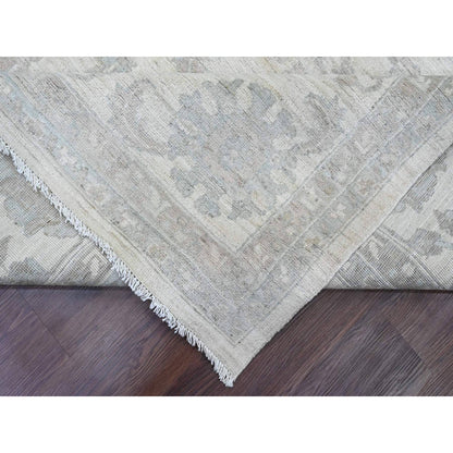 Oushak And Peshawar Wool Hand Knotted Rug Ivory 9.11x13.8 -O020185