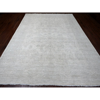 Oushak And Peshawar Wool Hand Knotted Rug Ivory 8.9x11.5 -O020186