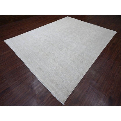 Oushak And Peshawar Wool Hand Knotted Rug Ivory 8.9x11.5 -O020186