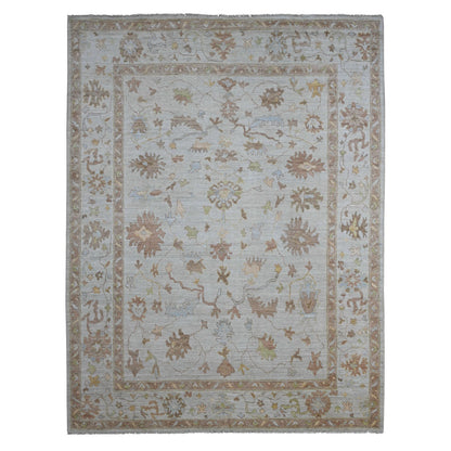 Oushak And Peshawar Wool Hand Knotted Rug Ivory 9.2x11.11 -O020193