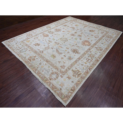 Oushak And Peshawar Wool Hand Knotted Rug Ivory 9.2x11.11 -O020193