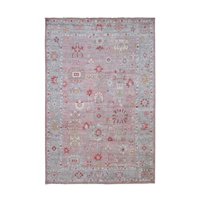 Oushak And Peshawar Wool Hand Knotted Rug Pink 6.0x9.1 -O020195