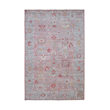 Oushak And Peshawar Wool Hand Knotted Rug Pink 6.0x9.1 -O020195