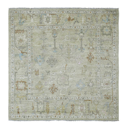 Oushak And Peshawar Wool Hand Knotted Rug Green 5.11x6.2 -O020198