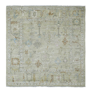 Oushak And Peshawar Wool Hand Knotted Rug Green 5.11x6.2 -O020198