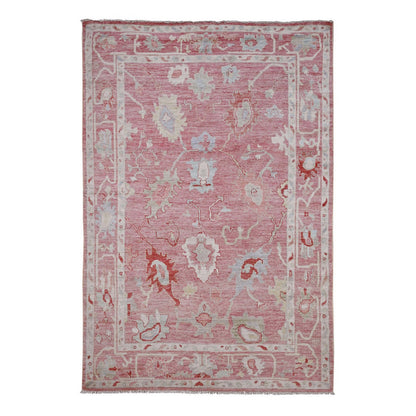 Oushak And Peshawar Wool Hand Knotted Rug Pink 5.9x8.9 -O020199