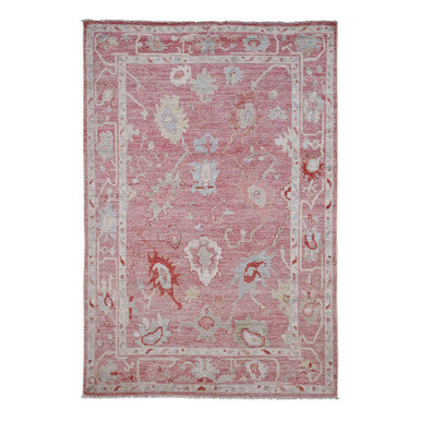 Oushak And Peshawar Wool Hand Knotted Rug Pink 5.9x8.9 -O020199