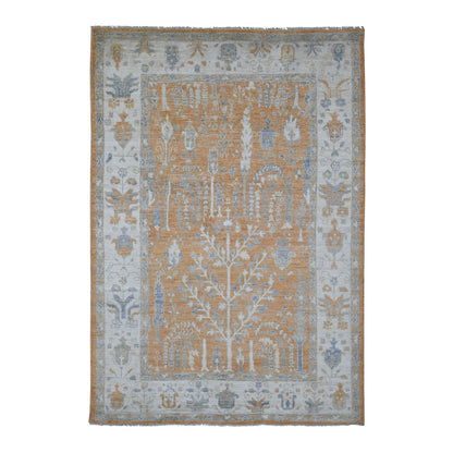 Oushak And Peshawar Wool Hand Knotted Rug Brown 6.0x8.7 -O020200