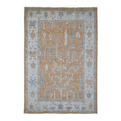 Oushak And Peshawar Wool Hand Knotted Rug Brown 6.0x8.7 -O020200