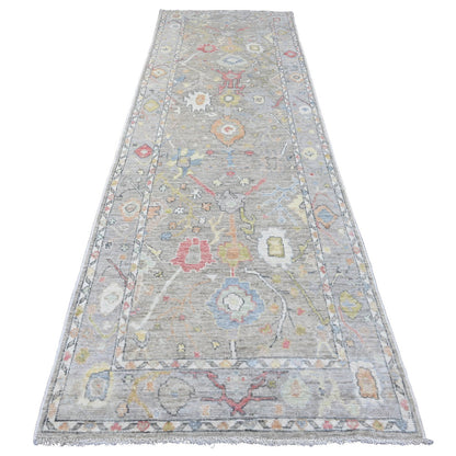 Oushak And Peshawar Wool Hand Knotted Rug Grey 3.10x12.1 -O020211