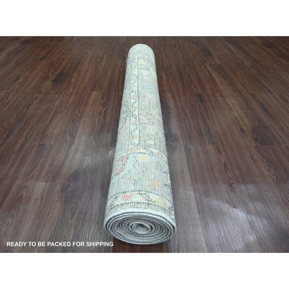 Oushak And Peshawar Wool Hand Knotted Rug Grey 3.10x12.1 -O020211
