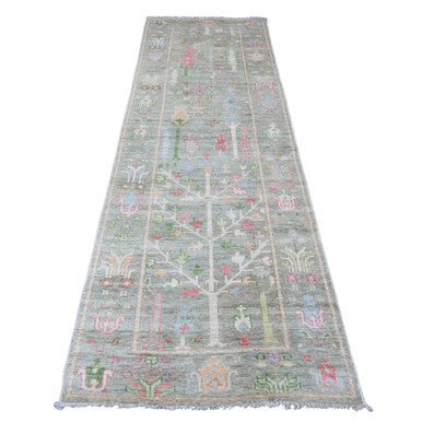 Oushak And Peshawar Wool Hand Knotted Rug Green 3.2x9.9 -O020216