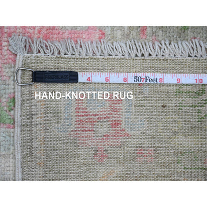 Oushak And Peshawar Wool Hand Knotted Rug Green 3.2x9.9 -O020216