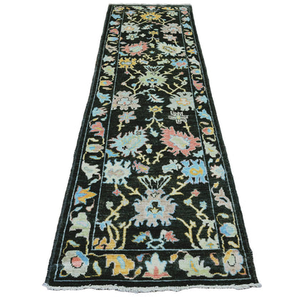 Oushak And Peshawar Wool Hand Knotted Rug Black 3.0x9.9 -O020220