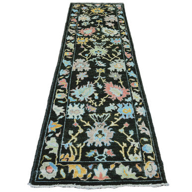 Oushak And Peshawar Wool Hand Knotted Rug Black 3.0x9.9 -O020220