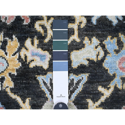 Oushak And Peshawar Wool Hand Knotted Rug Black 3.0x9.9 -O020220