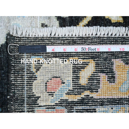 Oushak And Peshawar Wool Hand Knotted Rug Black 3.0x9.9 -O020220