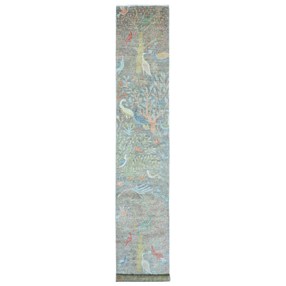 Oushak And Peshawar Wool Hand Knotted Rug Grey 2.6x15.7 -O020226