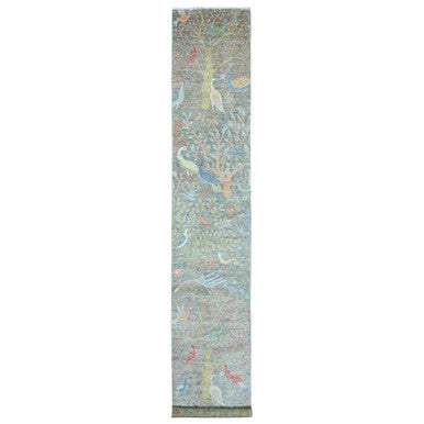 Oushak And Peshawar Wool Hand Knotted Rug Grey 2.6x15.7 -O020226