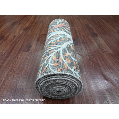 Oushak And Peshawar Wool Hand Knotted Rug Grey 2.7x23.7 -O020229