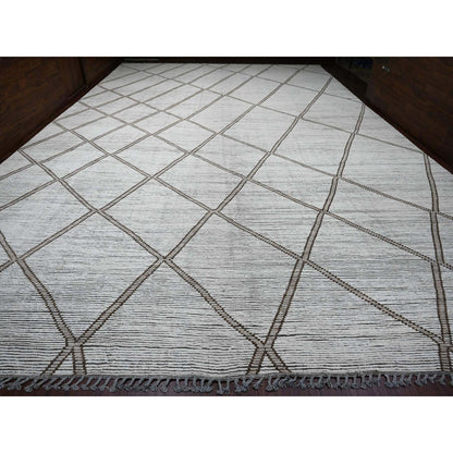 Tribal & Geometric Wool Hand Knotted Rug Ivory 15.9x23.5 -O020232