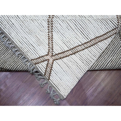 Tribal & Geometric Wool Hand Knotted Rug Ivory 15.9x23.5 -O020232