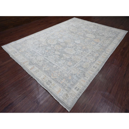 Oushak And Peshawar Wool Hand Knotted Rug Grey 9.0x12.6 -O020240
