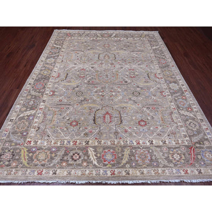 Oushak And Peshawar Wool Hand Knotted Rug Brown 8.0x9.9 -O020253