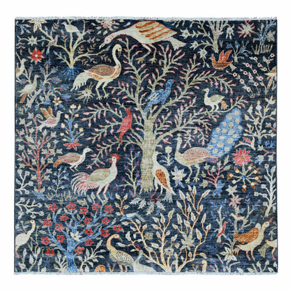 Oushak And Peshawar Wool Hand Knotted Rug Blue 5.10x6.0 -O020255