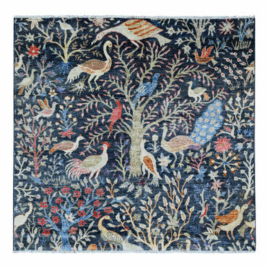 Oushak And Peshawar Wool Hand Knotted Rug Blue 5.10x6.0 -O020255