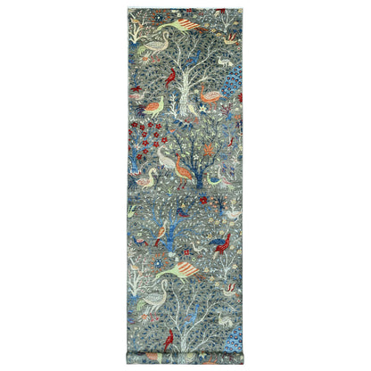 Oushak And Peshawar Wool Hand Knotted Rug Grey 3.11x16.4 -O020261
