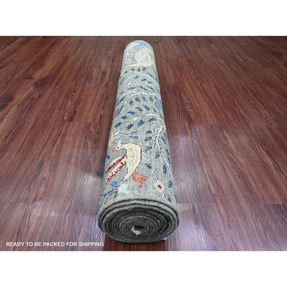 Oushak And Peshawar Wool Hand Knotted Rug Grey 3.11x16.4 -O020261