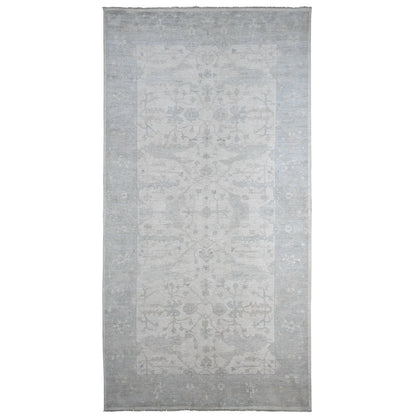 Oushak And Peshawar Wool Hand Knotted Rug Ivory 8.10x17.4 -O020264