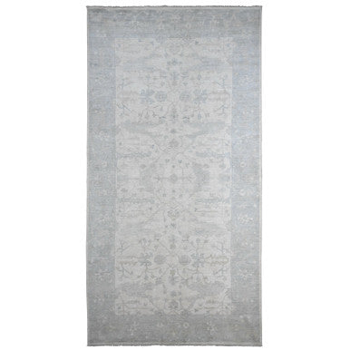 Oushak And Peshawar Wool Hand Knotted Rug Ivory 8.10x17.4 -O020264