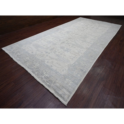 Oushak And Peshawar Wool Hand Knotted Rug Ivory 8.10x17.4 -O020264