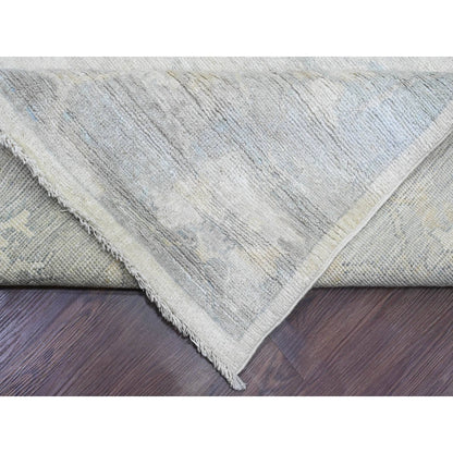 Oushak And Peshawar Wool Hand Knotted Rug Ivory 8.10x17.4 -O020264