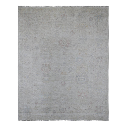 Oushak And Peshawar Wool Hand Knotted Rug Grey 7.10x9.8 -O020265