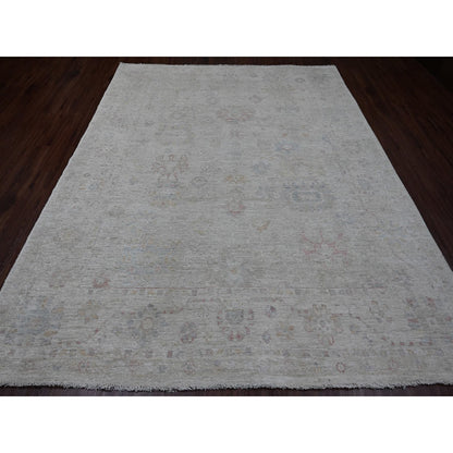Oushak And Peshawar Wool Hand Knotted Rug Grey 7.10x9.8 -O020265