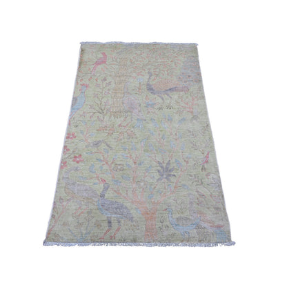 Oushak And Peshawar Wool Hand Knotted Rug Green 2.11x4.8 -O020268