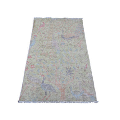 Oushak And Peshawar Wool Hand Knotted Rug Green 2.11x4.8 -O020268