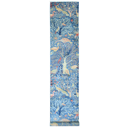 Oushak And Peshawar Wool Hand Knotted Rug Blue 3.1x19.4 -O020269