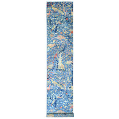 Oushak And Peshawar Wool Hand Knotted Rug Blue 3.1x19.4 -O020269